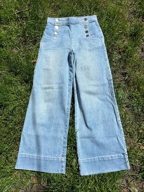 LOFT Light Blue High-Rise Wide Leg Sailor Jeans 24/00 fits 26
